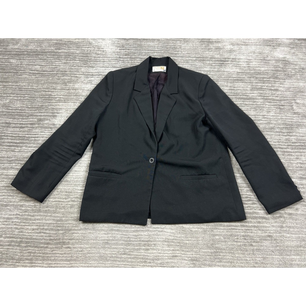 White Stag Blazer Womens 10 Black Lined Made USA One Button Front Casual Pockets